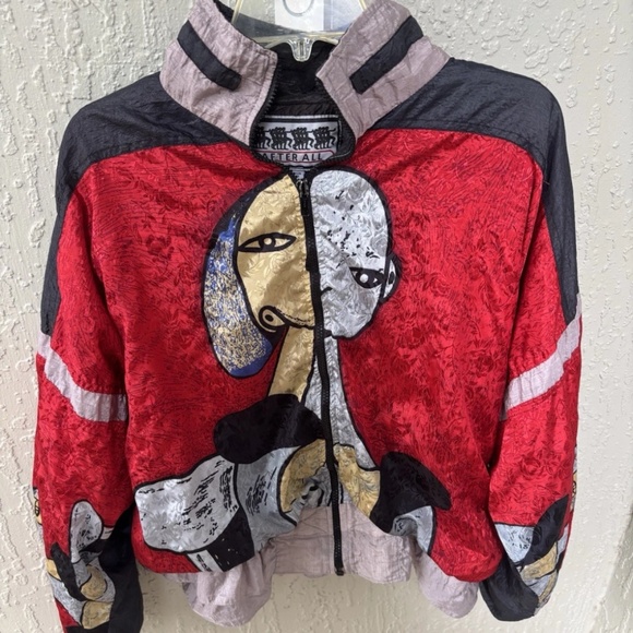Vintage Picasso Abstract Print Bomber Jacket 80’s nylon medium - Picture 1 of 4